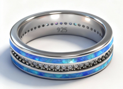 Ювелирное кольцо из серебра 925 пробы,вставка опал,фианиты.Размер 17.5