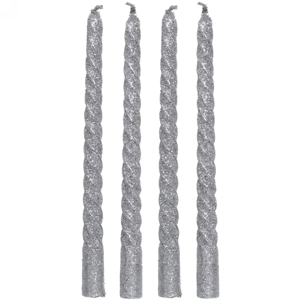 Свечи витые «Звездный блеск» 4шт 20см цвет серебряный, в подарочной коробке
