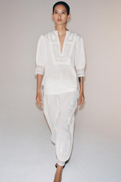 ZARA БРЮКИ-БАГГИ С ВЫШИВКОЙ — ZW COLLECTION, ЭКРЮ