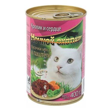 Ночной охотник консервы для кошек Кролик и сердце нежный паштет 400 гр