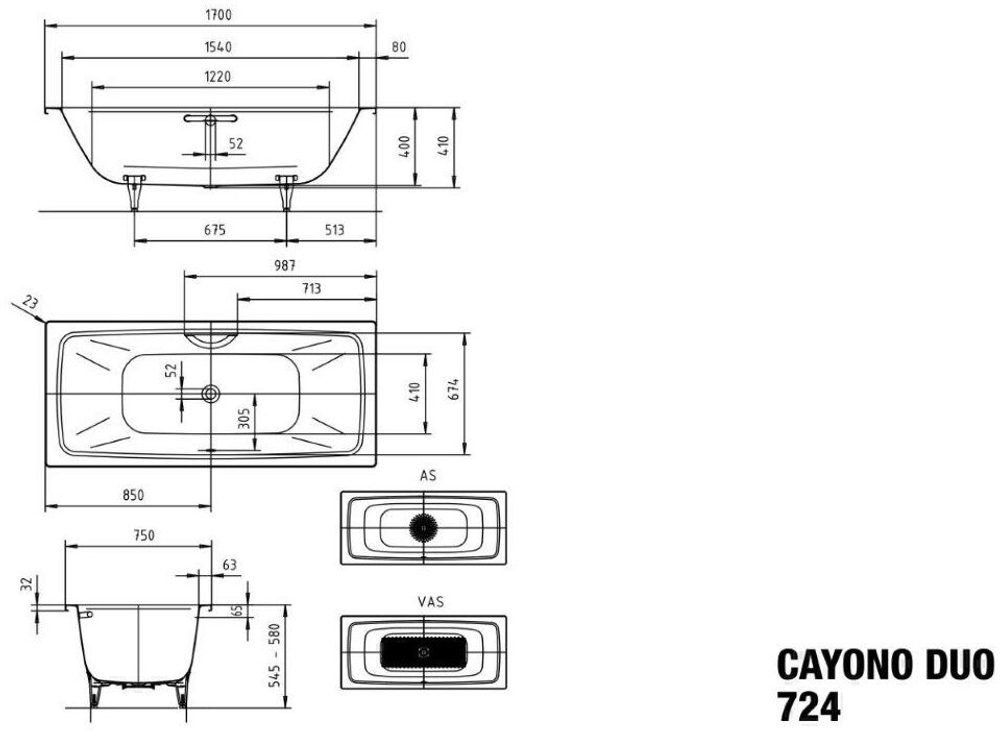 Ванна стальная 170x75 Kaldewei Cayono Duo 724 272400010001