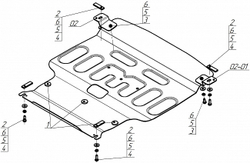 Защита картера двигателя, КПП. 2 мм, Сталь. для Honda Fit 2022-н.в., Motodor.70814