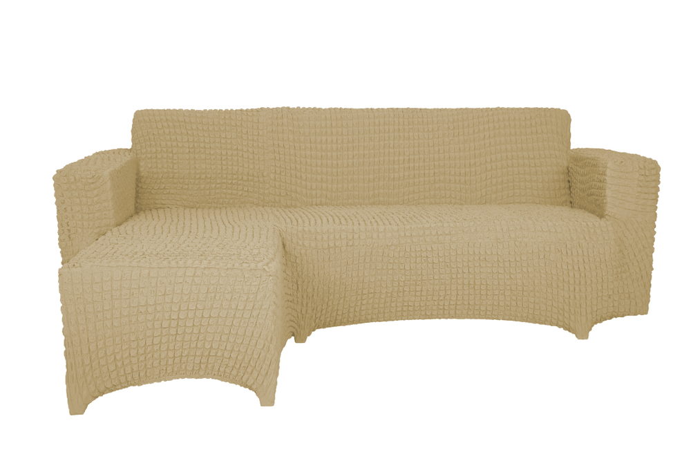Чехол Модерн на угловой диван с выступом слева, цвет Бежевый