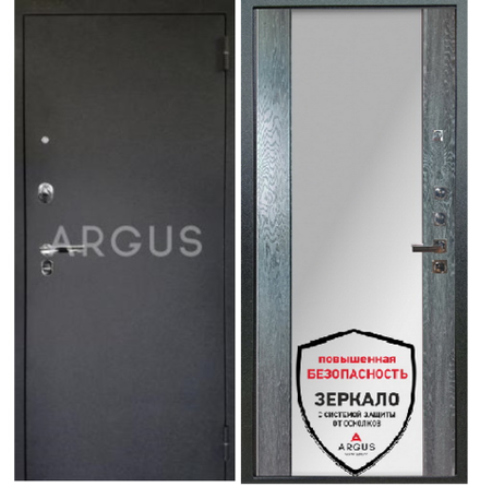 Входная сейф-дверь с зеркалом Аргус Люкс Про 3К Вояж дуб филадельфия графит/ Черный шелк