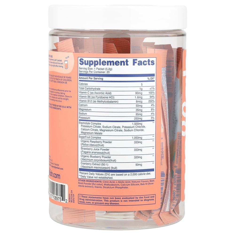 Wellah, Splish Splash Hydration, тропический пунш, 20 пакетиков по 5,2 г (0,2 унции)