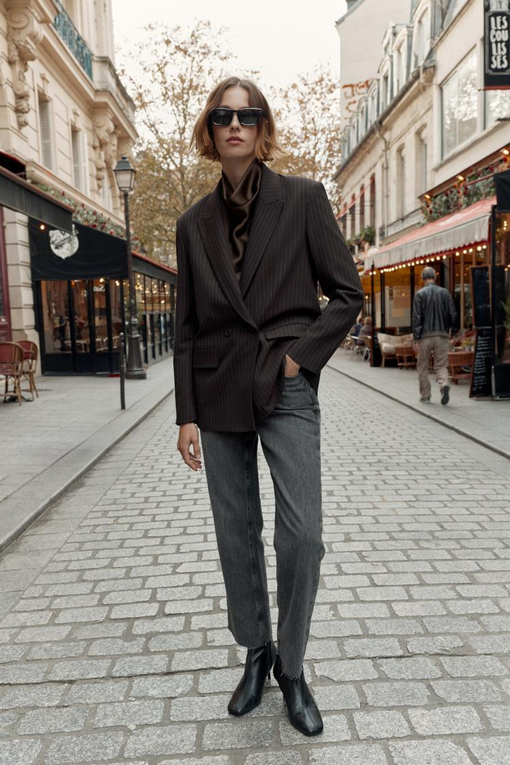 ZARA ДВУБОРТНЫЙ БЛЕЙЗЕР OVERSIZE В ТОНКУЮ ПОЛОСКУ, ПОЛОСКИ