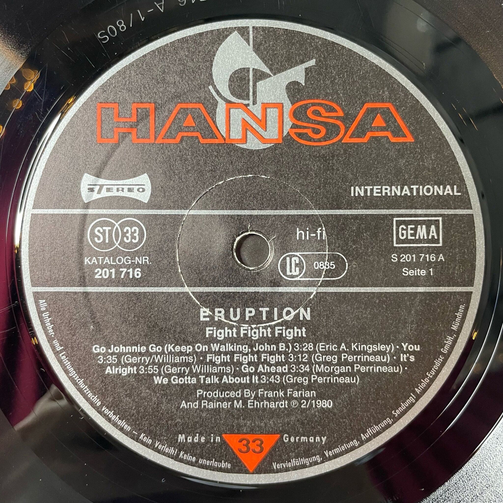 Винтажная виниловая пластинка LP Eruption Fight (Germany 1980)