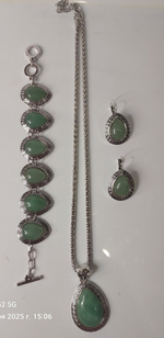 Комплект бижутерии Нефрит подвеска цепочка серьги, браслет. Капля (натуральный камень, бижутерный сплав)