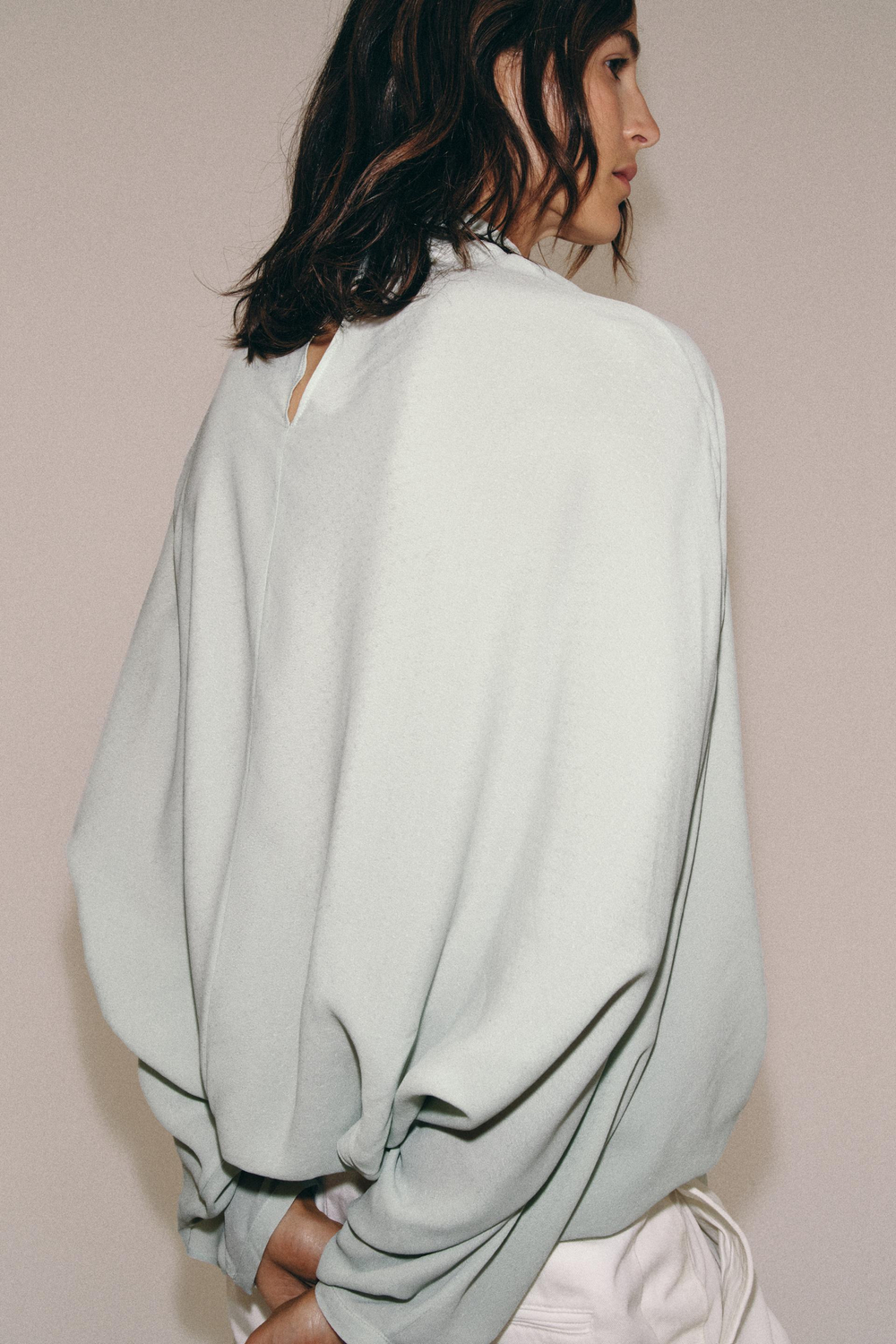 ZARA РУБАШКА С ЗАВЯЗКАМИ ZW COLLECTION, ЦВЕТ МОРСКОЙ ВОЛНЫ