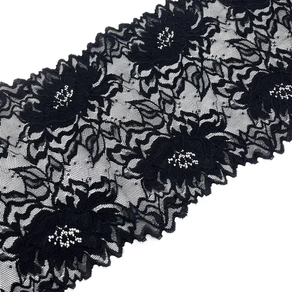 Кружево эластичное черное 22 см, букет
