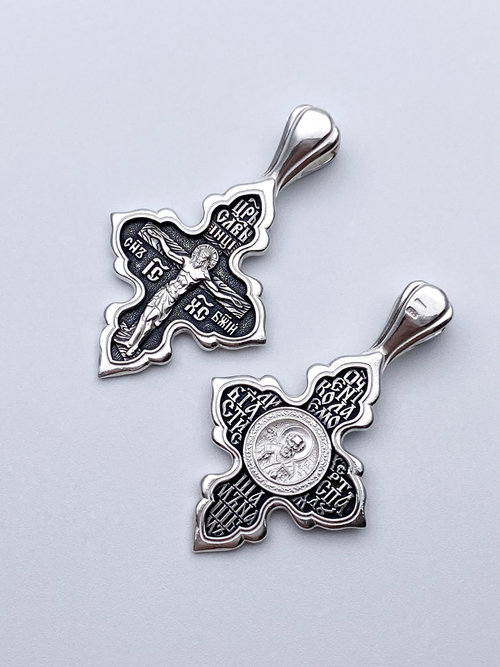 Крест из серебра/Частичное чернение/Николай Чудотворец