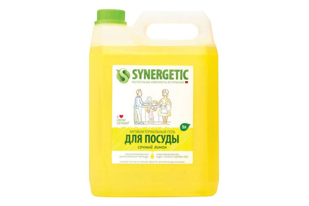 Средство для мытья посуды 5л лимон антибактериальное SYNERGETIC 103500 605560