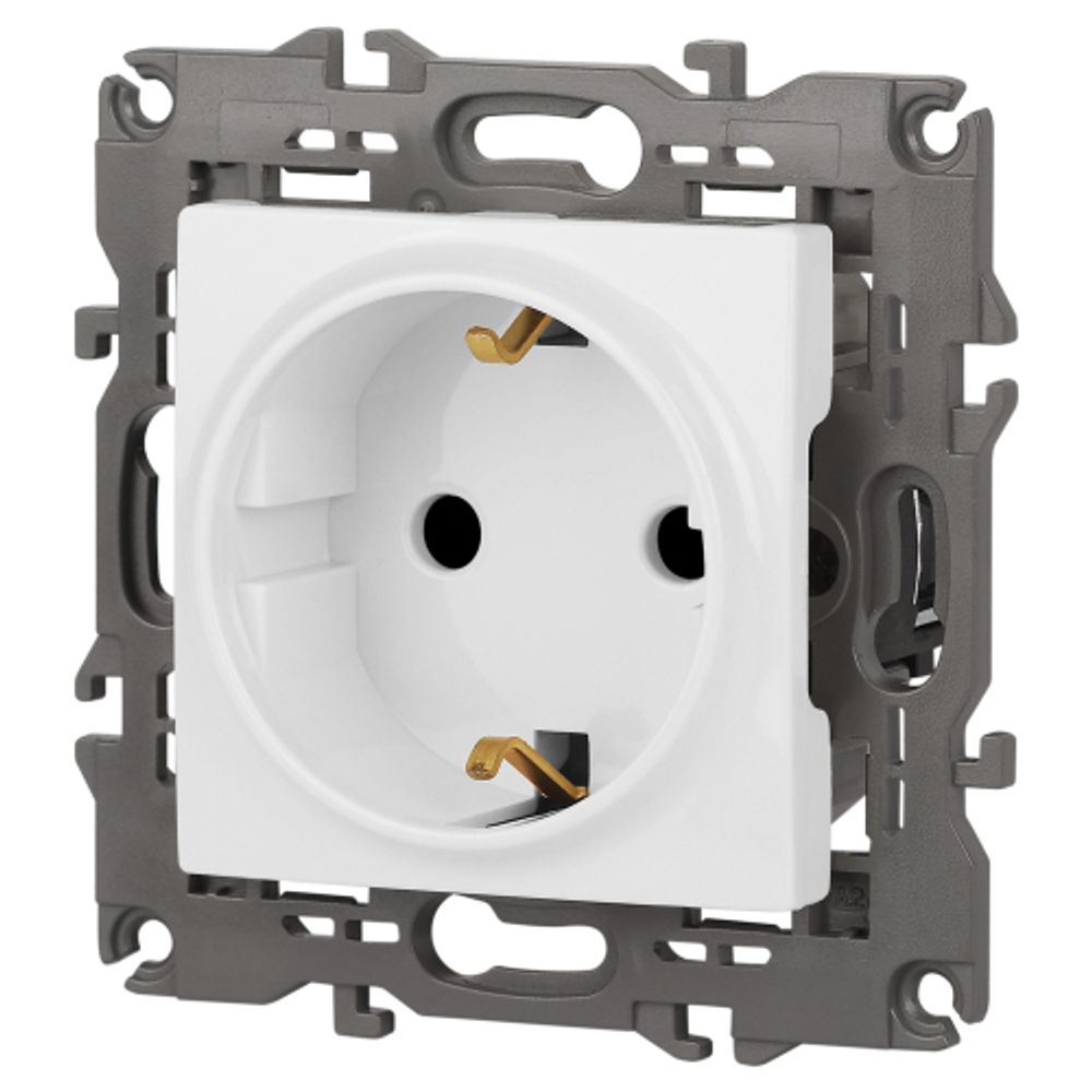 Розетка ЭРА Elegance 14-2102-01 с заземлением 2P+E Schuko со шторками 16A-250В IP20 белый