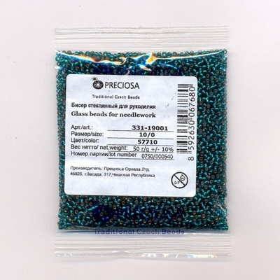 Бисер 10/0 PRECIOSA, 50 г, морская волна