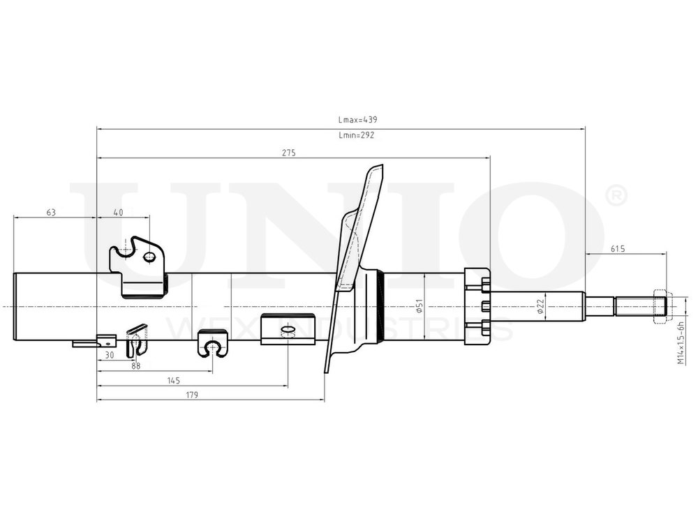 Амортизатор газовый передней подвески левый UNIO SAB-10188
