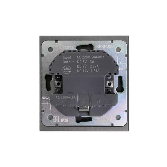 Розетка STRONG 1-ая с/з с/у з/ш 16А с USB A+C быстрой зарядки 5В/3А графит KRANZ