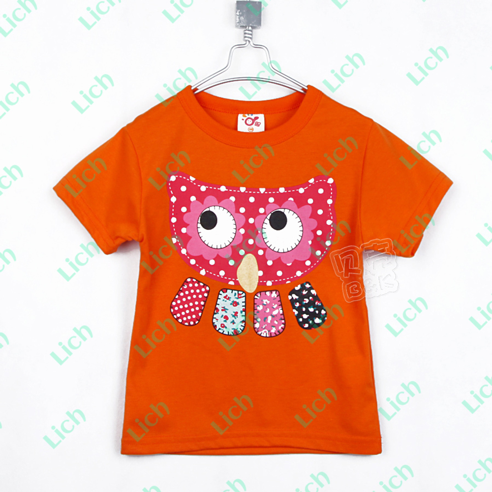 Футболка детская с контрастными аппликациями совы и надписей