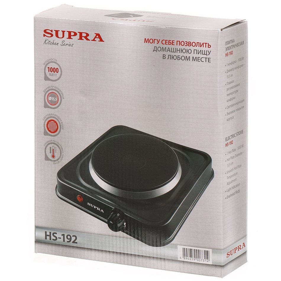 Плита электрическая Supra, HS-192, 1000 Вт, 1 конф, диск, эмаль, механ, пер повор, чер