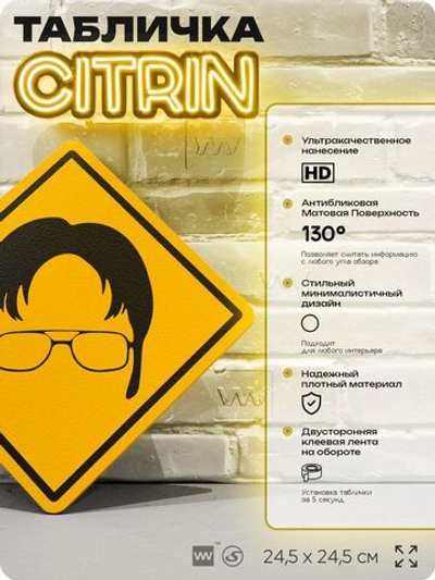 Табличка декоративная "Дуайт Шрут, сериал Офис" на дверь и стену, прикольная штука в подарок, декоративный знак для комнаты, офиса, 24,5х24,5 см, пластиковая, Айдентика Технолоджи