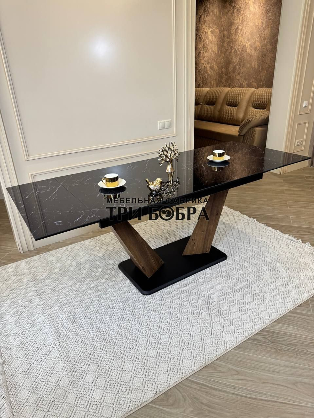 Кухонный раздвижной стол "Вирджиния", черный мрамор