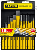 STAYER HERCULES, 12 предметов, Набор зубил и кернеров в пластиковом держателе (21077-H12)