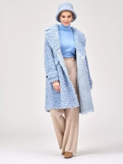 Шуба из шерсти мериноса чебурашка, голубая, SilverFox