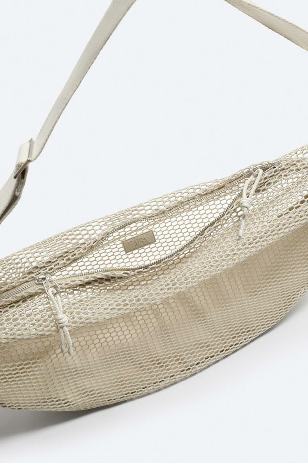 ZARA СЕТЧАЯ СУМКА ЧЕРЕЗ ПЛЕЧО XL, ЭКРЮ