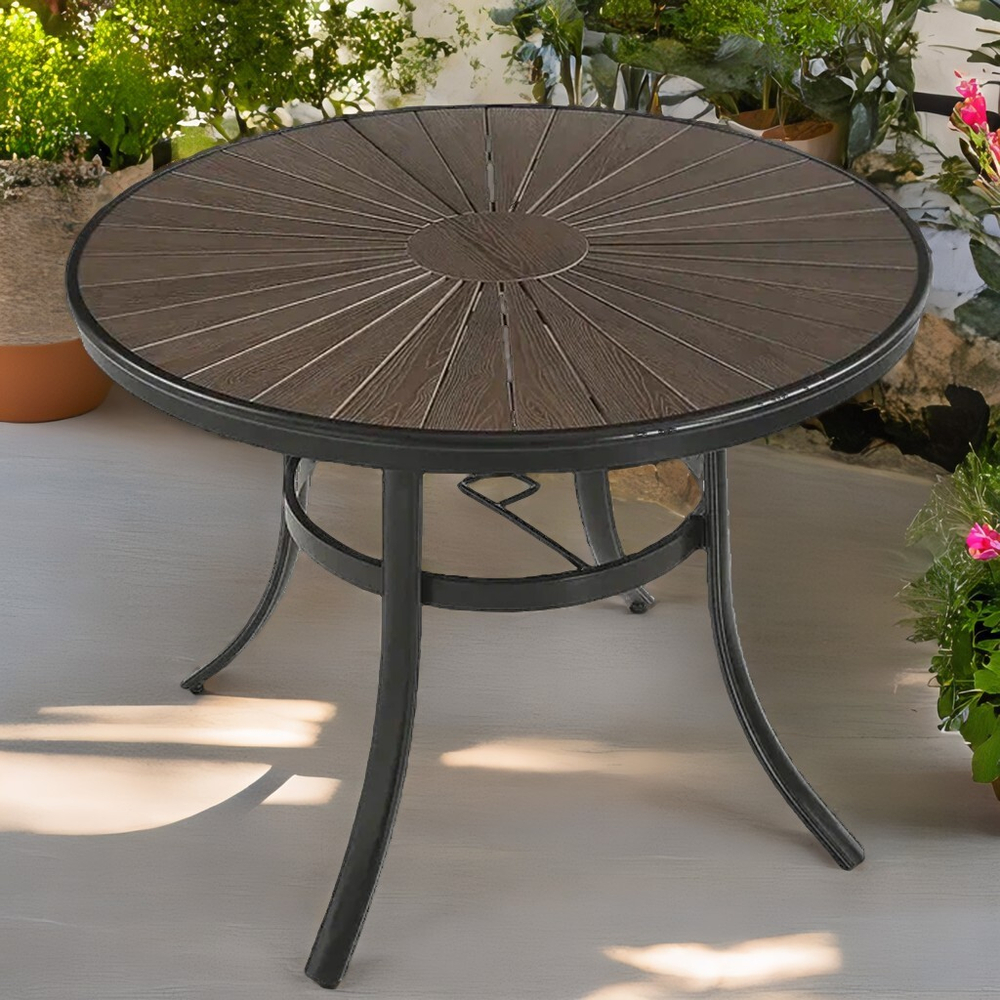 Алюминиевый круглый стол D105 ПОЛИВУД-2 «POLYWOOD-2» цвет каштан арт.1023