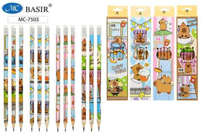Карандаш ч/г НВ "Капибара" с ластиком, шестигран. корп. 4 дизайна (Basir) (Комплект 12шт.)