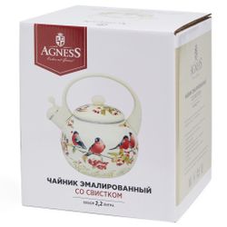 ЧАЙНИК AGNESS ЭМАЛИРОВАННЫЙ СО СВИСТКОМ СЕРИЯ "СНЕГИРИ", 2,2Л, ИНДУКЦИОННОЕ ДНО