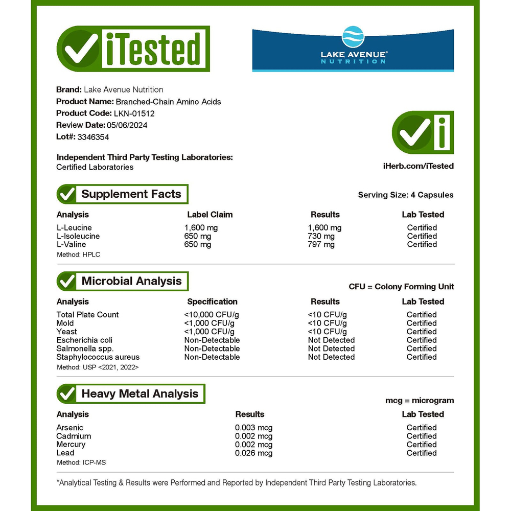 Lake Avenue Nutrition, аминокислоты с разветвленными цепями, 240 растительных капсул