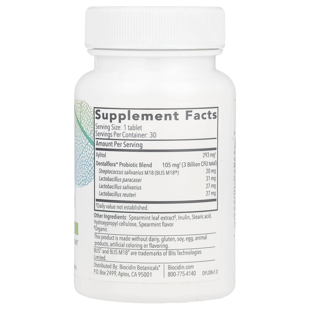 Biocidin Botanicals, Dentalflora™, ежедневные пробиотики для полости рта, 30 мятных таблеток