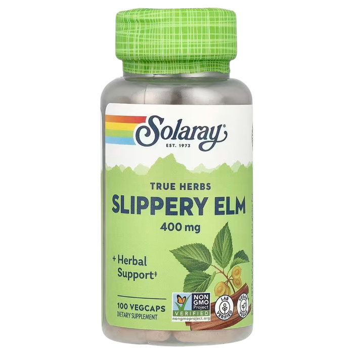 Красный вяз, Solaray Slippery Elm, 400 мг, 100 вегетарианских капсул