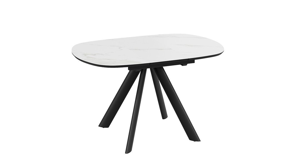 Стол кухонный обеденный раздвижной Черный муар/Керамика матовая белый мрамор 100(135)х90х76 см