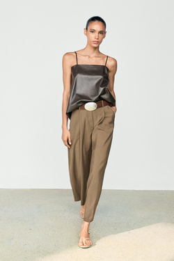 Massimo Dutti Драпированные укороченные широкие брюки, хаки