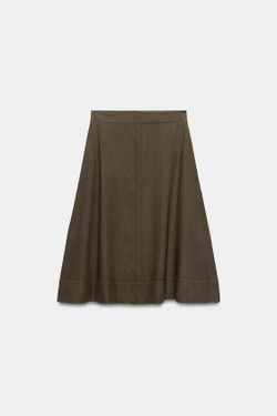 ZARA ЮБКА МИДИ ИЗ СМЕСОВОГО ЛЬНА — ZW COLLECTION, СЕРО-КОРИЧНЕВЫЙ