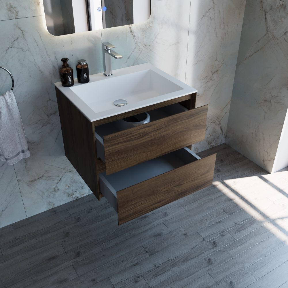 База под раковину Luka 600 подвесная, 2 выкатных ящика soft-close, С.Oak