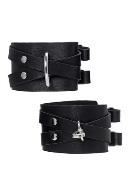 Черные кожаные оковы с двумя перекрёстными ремешками