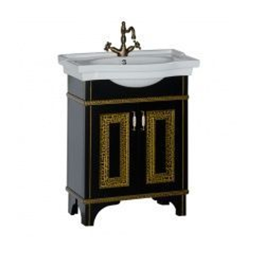 Тумба с раковиной Aquanet Валенса 70 черный краколет/золото