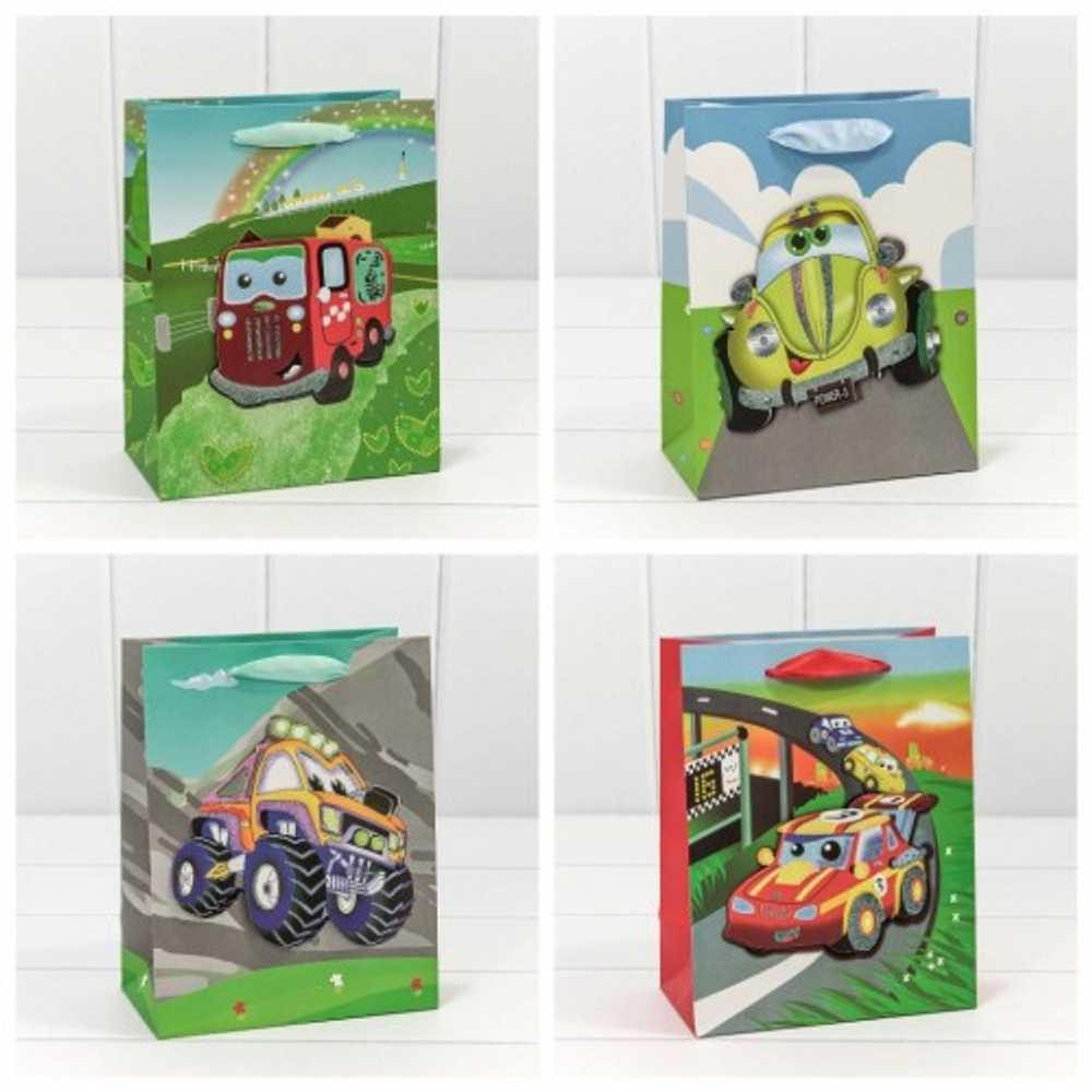 Пакет подарочный 18х23х10см "Машинка" с 3D аппликацией (Микс)