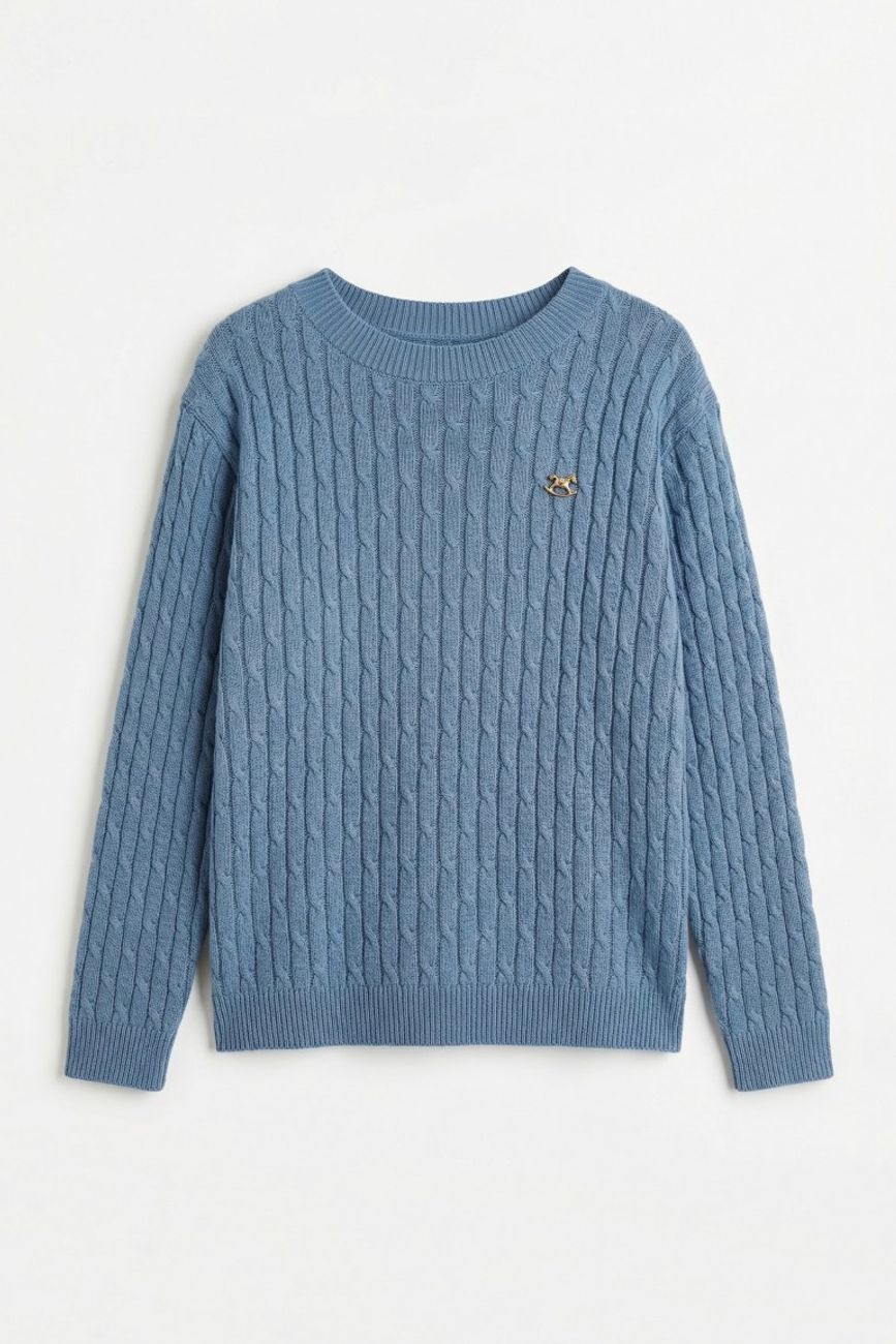 Джемпер с круглым вырезом косы, голубой
