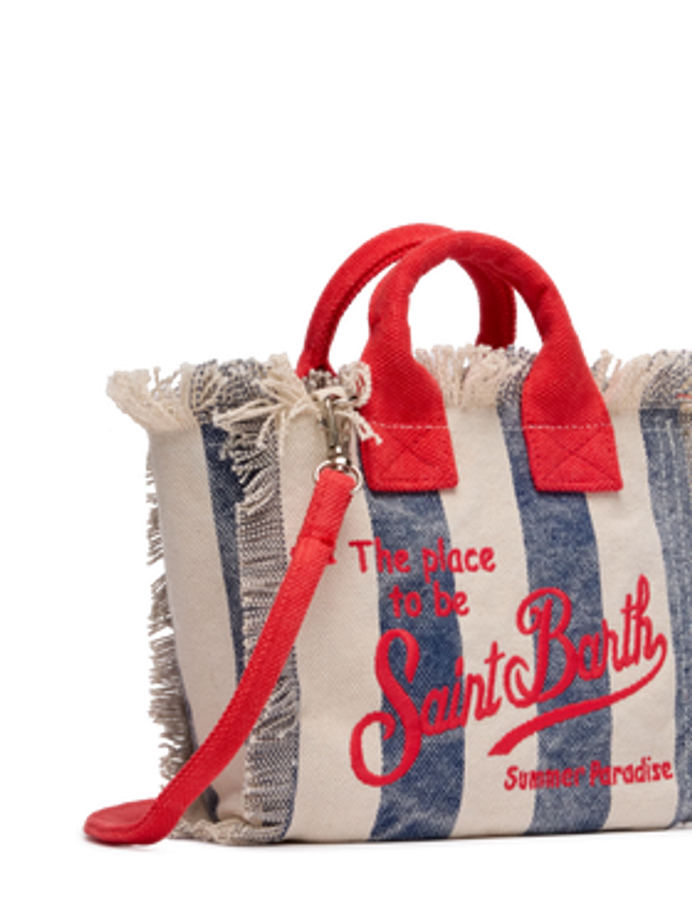 Пляжная сумка Saint Barth Vanity Tina бело-синяя, лого красным