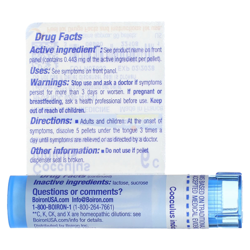 Boiron, Cocculus indicus, 6C, облегчение при укачивании, прибл. 80 гранул
