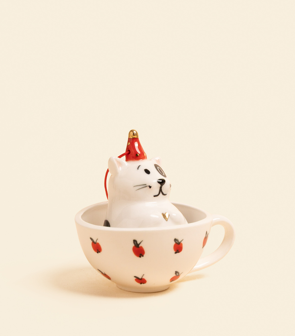 Ёлочная игрушка – Кот в чашке | Александра Маврина