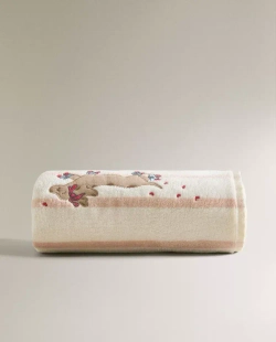 ZARA HOME ДЕТСКОЕ ПОЛОТЕНЦЕ С ВЫШИВКОЙ, РОЗОВЫЙ