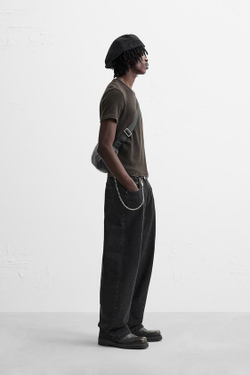 ZARA БАЗОВАЯ ФУТБОЛКА В РУБЧИК, ТЕМНО-КОРИЧНЕВЫЙ