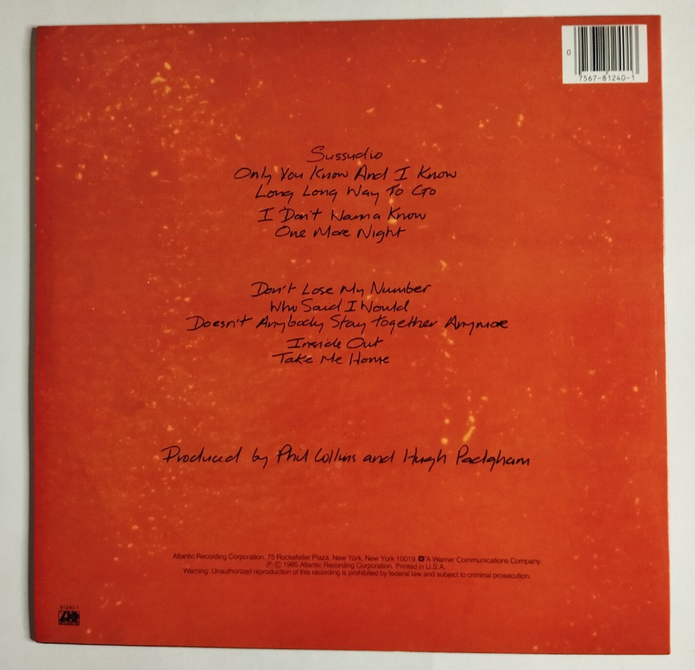 Винтажная виниловая пластинка LP Phil Collins No Jacket Required (USA 1985) NM