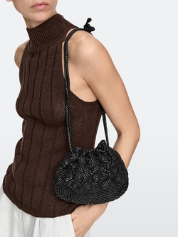 Massimo Dutti Сумка-клатч из кожи наппа в технике макраме, черный