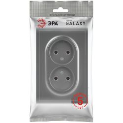 Розетка ЭРА Galaxy 15-2107-06 без заземления двойная 2X2P 16А-250В IP20 графит | Эра Galaxy