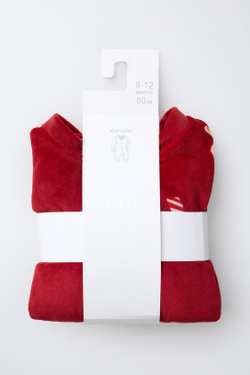 ZARA ВЕЛЮРОВЫЙ КОМБИНЕЗОН С ПРИНТОМ «ДЕРЕВЬЯ И ПЕЧЕНЬЕ», КРАСНЫЙ